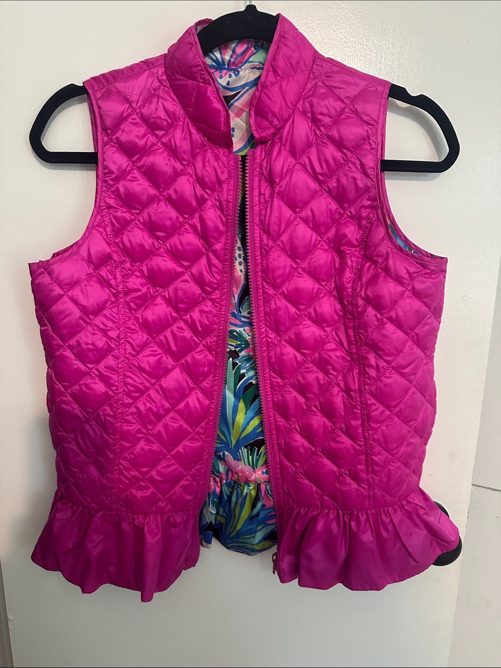 Lilly Pulitzer Girls' Quilted Ruffle Hem Vest - Hot Pink REVERSIBLE size XL